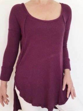 We The Free Free People Oversized Thermal Waffle Knit Long Sleeve Top XS Boho